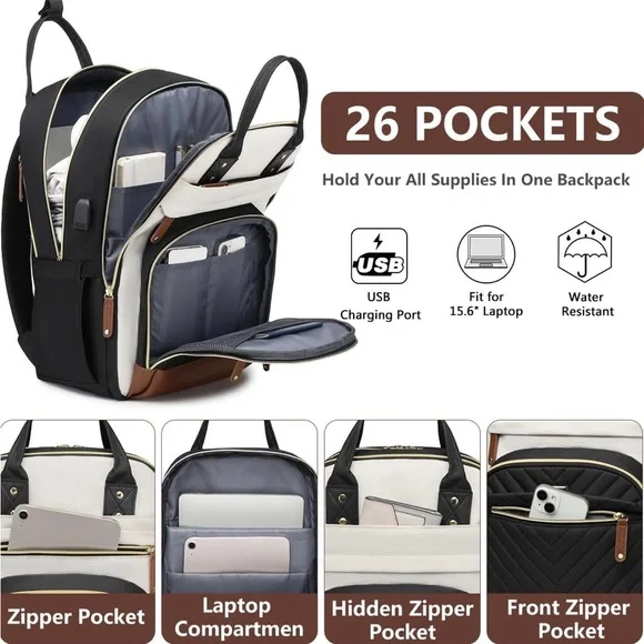 NWT-Bagswan Laptop Backpack for Women College Bookbag - 17.3 Inch - Picture 2 of 11